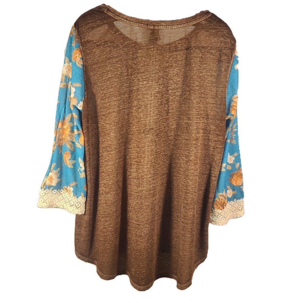 CATO Brown Mixed Media Pull Over Top Women's Plus Size 22/24W - Picture 3 of 14
